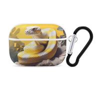 Coque rigide de protection complète avec porte-clés en python jaune et blanc pour AirPod Pro 2e/1ère génération, LED avant visible, blanc