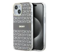 Coque rigide DKNY beige monochrome et rayée pour iPhone 15 avec protection MagSa