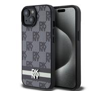 Coque rigide DKNY en cuir à carreaux noirs pour iPhone 15