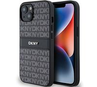 Coque rigide DKNY en cuir à rayures monochromes et logo métallique pour iPhone 1