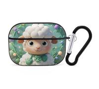 Coque rigide en polycarbonate anti-rayures avec porte-clés, motif mouton de dessin animé, accessoires pour AirPod Pro 2e/1ère coque pour homme et femme, style noir