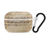 Coque rigide en polycarbonate anti-rayures avec porte-clés, notes de musique sur vieux papier, accessoires pour AirPod Pro 2e/1ère coque pour homme et femme, style blanc