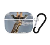 Coque rigide en polycarbonate anti-rayures avec porte-clés pour AirPod Pro 2e/1ère coque pour homme et femme Motif girafe portant des lunettes de soleil Blanc