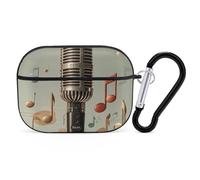 Coque rigide en polycarbonate avec microphone et note de musique pour AirPods Pro 2e génération pour homme et femme, ouverture facile, protection complète contre les chutes, style noir