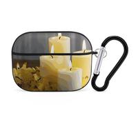 Coque rigide en polycarbonate avec pendentif papillon jaune avec bougies blanches pour AirPods Pro 2e génération pour hommes et femmes, ouverture facile, protection contre les chutes, style noir