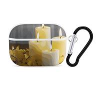 Coque rigide en polycarbonate avec pendentif papillon jaune avec bougies blanches pour AirPods Pro 2e génération pour hommes et femmes, ouverture facile, coque de protection contre les chutes