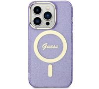 Coque rigide Guess à paillettes dorées MagSafe violette pour iPhone 11