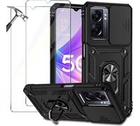 Coque Rigide Pc Pour Oppo A77 5g + 2 Verres Trempés - Cache Caméra Coulissant, Support Pliable Et Aimanté, Protection Renforcée Style Militaire - Noir
