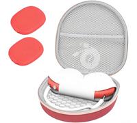 Coque rigide pour AirPods Max avec cache-oreilles en silicone - Housse de protection rigide pour écouteurs - Anti-poussière - Fermeture éclair - Support d'accessoires (rouge)