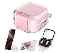 Coque rigide transparente pour Samsung Galaxy Buds 4 Pro avec couvercle verrouillable et support de visionnage - Design fin (rose)