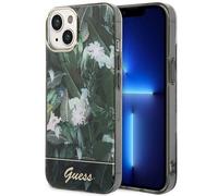 Coque rigide verte Guess Jungle Collection pour iPhone 14