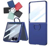 Coque Ring pour Samsung Galaxy Z Flip7, Protection d'écran intégrée, Support Anneau, béquille cachée, Étui à Bague pour Samsung Flip 7-Bleu