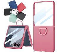 Coque Ring pour Samsung Galaxy Z Flip7, Protection d'écran intégrée, Support Anneau, béquille cachée, Étui à Bague pour Samsung Flip 7-Rouge