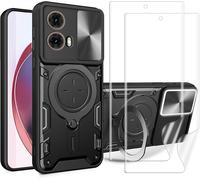 Coque Robuste Motorola Moto G85 5g - Cache Objectif Coulissant + 2 Verres Trempés Hd, Anneau Magnétique Rotatif 360° Support Voiture, Découpes Précises Anti-Empreintes