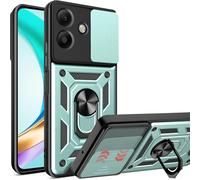Coque Robuste Pour Oppo A40 / Oppo A40m / A3 4g ¿ Protection Caméra Coulissante, Anneau Rotatif 360°, Compatible Support Magnétique Voiture, Anti-Chute Norme Mil, Verte