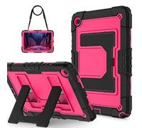 Coque robuste pour Samsung Galaxy Tab A9 Plus 11" 2023, SM-X210/SM-X216, protection militaire triple couche, anti-chocs, grande béquille, porte-crayon, bandoulière, rose noire