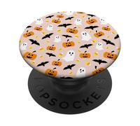 Coque Rose Halloween Citrouille fantômes Bonbons Chauve-Souris pour Femme Fille PopSockets PopGrip Adhésif