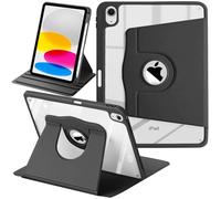 Coque Rotative pour iPad (A16) 11ème/10ème Génération (2025/2022) avec Porte Pencil, Étui Housse Cover Support Rotation à 360 Degrés, Dos Transparent, Auto Réveil/Veille, 3-Noir