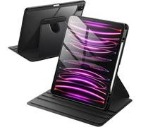 Coque Rotative pour iPad Pro 12,9 Pouces (2022/2021/2020/2018) avec Porte Pencil, Étui Housse de Protection Rotation à 360 Degrés Support, Dos Transparent (Noir)