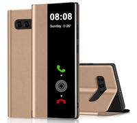 Coque S10 Clear View Cover Coque pour Samsung Galaxy S10 Etui à Rabat Galaxy S10 Protection Case Flip Folio Silicone TPU Antichoc, Mince, Douce 360 Full Body Antichoc Housse 4G/6.1" (Doré)
