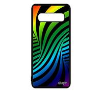Coque S10 Silicone Illusion d'optique 3D Telephone Gel Effet Mobile Tourbillon Arc en Ciel Noir Gay Pride Multicolore pour Samsung Galaxy