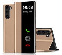 Coque S23 Clear View Cover Coque pour Samsung Galaxy S23 Etui à Rabat Galaxy S23 Protection Case Flip Folio Silicone Antichoc, Mince, Douce 360 Full Body Antichoc Housse 5G/6.1" (Doré)