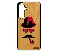 Coque S24 Fe Bois Naturel Silicone Monsieur Moustache Peinture Homme Femme Etui Telephone Chapeau Melon Tag Rose Pipe Pour Samsung Galaxy