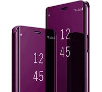 Coque S25 Edge Coque pour Samsung S25 Edge 5G Clear View Flip Case Placage Miroir Effet Etui à Rabat Rigide PC+PU Cuir Housse pour Samsung Galaxy S25 Edge Coque avec Béquille Antichoc Cover (Fuchsia)