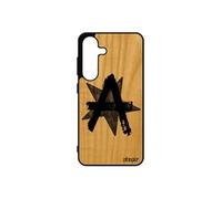 Coque S25 en bois silicone anarchie SM-S931B symbole rock signe revolution noir design graff urbain etoile logo frêne pour Samsung galaxy