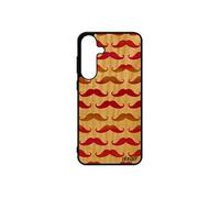 Coque S25+ Plus bois silicone moustache impression rouge peinture rigide homme vintage chapeau melon case etui image pour Samsung galaxy