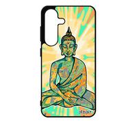 Coque S25 Silicone Bouddha Portable Vert Illustration Graphique Zen Noir Tibet Soleil Smartphone Assis Made In France Pour Samsung Galaxy