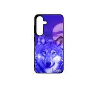 Coque S25 silicone loup etui portable predateur mobile design alpha telephone bleu lune animaux alu animal louve nuit pour Samsung galaxy