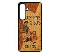 Coque S26+ Plus Bois veritable Silicone Je Peux Pas j'suis Tonton Marron Drole Noir Humoristique Cover Texte Housse pour Samsung Galaxy