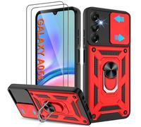 Coque Samsung A05S (Pas A05) - Housse Militaire Antichoc [2 HD TPU Film + Anneau] - Protection 360° PC Dur & Gel Silicone TPU - Étui pour Samsung Galaxy A05S - Résistance Chocs, Chutes, Rouge