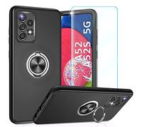Coque Samsung A52 4G/5G/A52s 5G[avec Verre Trempé] Lentille Coulissante Couverture, Support 360° Rotatif Militaire PC Dur Renforcée Armor Antichoc Bumper Housse Etui Coque Samsung Galaxy A52-Noir
