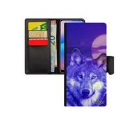Coque Samsung A52 loup pas cher ciel lune portable smartphone noir bleu alpha design telephone nuit louve predateur animal en galaxy