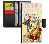 Coque Samsung A8 2018 Simili Cuir Rabat Jpeux Pas J'dois Garder Mon Lama Cartoon Humour Drole Design Dessin Texte Animaux Je Galaxy