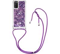 Coque Samsung Galaxy A02s Silicone Tpu Transparente À Liquide Pailleté + Cordon/Bandoulière Réglable 1,5 M - Protection Antichoc Et Accès Ports