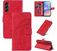 Coque Samsung Galaxy A05s Avec Protège¿Écran En Verre Trempé ¿ Étui Portefeuille Cuir Pu À Rabat, Support Mains¿Libres, Rangement Cartes Et Fermeture Magnétique (Rouge)