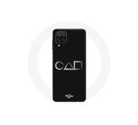 Coque Samsung Galaxy A12 Squid Game logo symboles carre cercle triangle Fond Noir