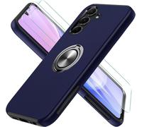 Coque Samsung Galaxy A15 5g Avec Verre Trempé - Protection Militaire 2 Couches (Tpu+Pc), Anneau Rotatif 360° Aimanté, Dissipation Thermique Et Antichoc, Bleu Foncé