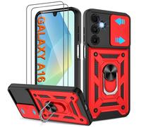Coque Samsung Galaxy A16/A 16 4G/5G - Housse Militaire Antichoc [2 HD TPU Film + Anneau] - Protection 360° PC Dur & Gel Silicone TPU - Étui pour Galaxy A16 - Résistance Chocs, Chutes,Rouge