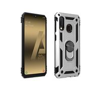 Coque Samsung Galaxy A20e Bi matière Rigide Souple Bague Support Vidéo Argent