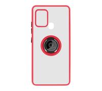 Coque pour Samsung Galaxy A21s Bi-matière Bague Métallique Fonction Support Rouge