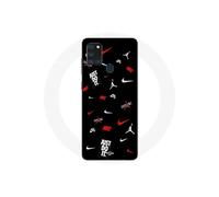 Coque Samsung Galaxy A21s nike jordan blanc rouge fond noir