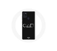 Coque Samsung Galaxy A21S Squid Game logo symboles carre cercle triangle Fond Noir