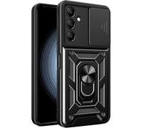 Coque Samsung Galaxy A25 - Protection Caméra À Glissière, Bague Rotative 360° & Support, Coque Armure Pc Renforcée Compatible Fixation Magnétique Voiture - Noir
