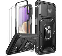 Coque Samsung Galaxy A32 5g / M32 5g + 2x Verre Trempé - Protection Totale Antichoc, Cache Caméra Coulissant, Bumper Tpu+Pc, Anneau 360° Support, Noir