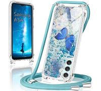 Coque Samsung Galaxy A34 5G avec Cordon,Transparente Crystal Glitter Sequins Liquid pour Samsung Galaxy A34 5G Housse,Silicone TUP Antichoc pour Samsung A34 5G avec Cordon Collier Réglable Case Cover