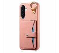 COQUE Samsung Galaxy A37 avec Crochet, Support, Anti-Choc Téléphone Housse avec Miroir intégré, Texture Cuir Étui Protecteur Slim pour Samsung Galaxy A37-Rose